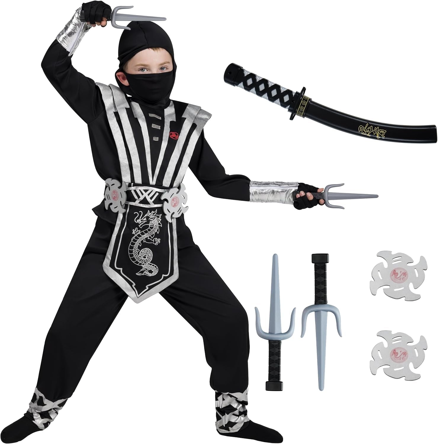 Halloween Ninja Costume for Kids, Boys Ninja Costume, Toddler Ninja Accessories Set for Dressup Party