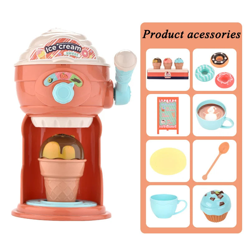Simulation Coffee Machine Kids Toy Pretend Ice Cream Machine Kitchen Play House Game DIY Dessert Kitchen Set Toy Pretend to Play
