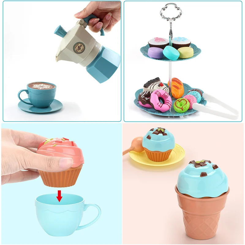 Simulation Coffee Machine Kids Toy Pretend Ice Cream Machine Kitchen Play House Game DIY Dessert Kitchen Set Toy Pretend to Play