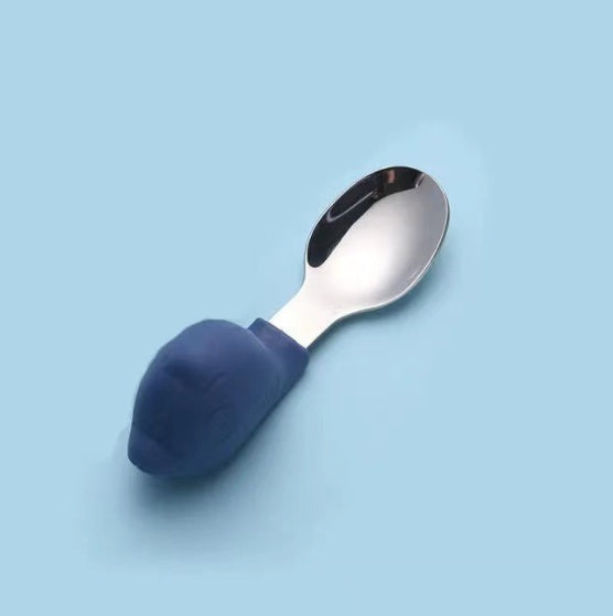 Baby Eating Training Fork Spoon Set Children Cartoon Silicone Short Spoon