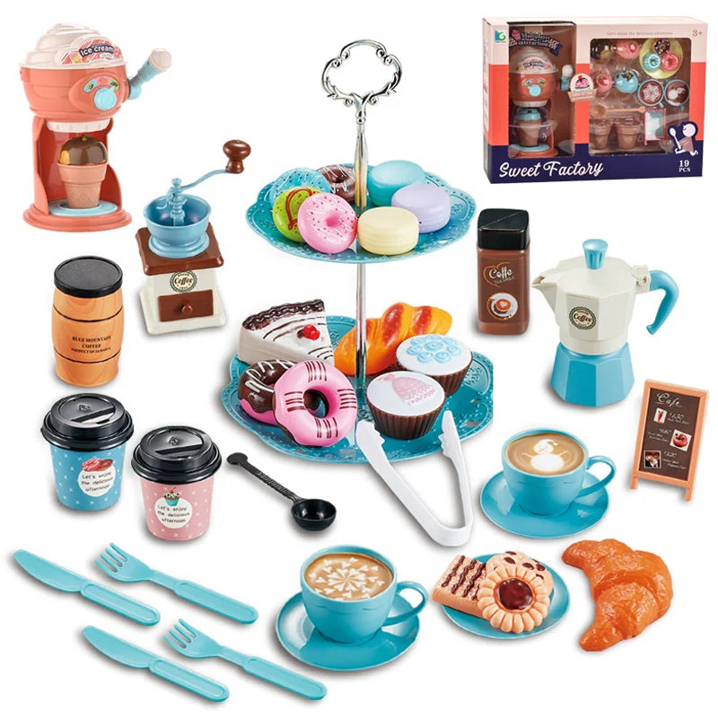 Simulation Coffee Machine Kids Toy Pretend Ice Cream Machine Kitchen Play House Game DIY Dessert Kitchen Set Toy Pretend to Play