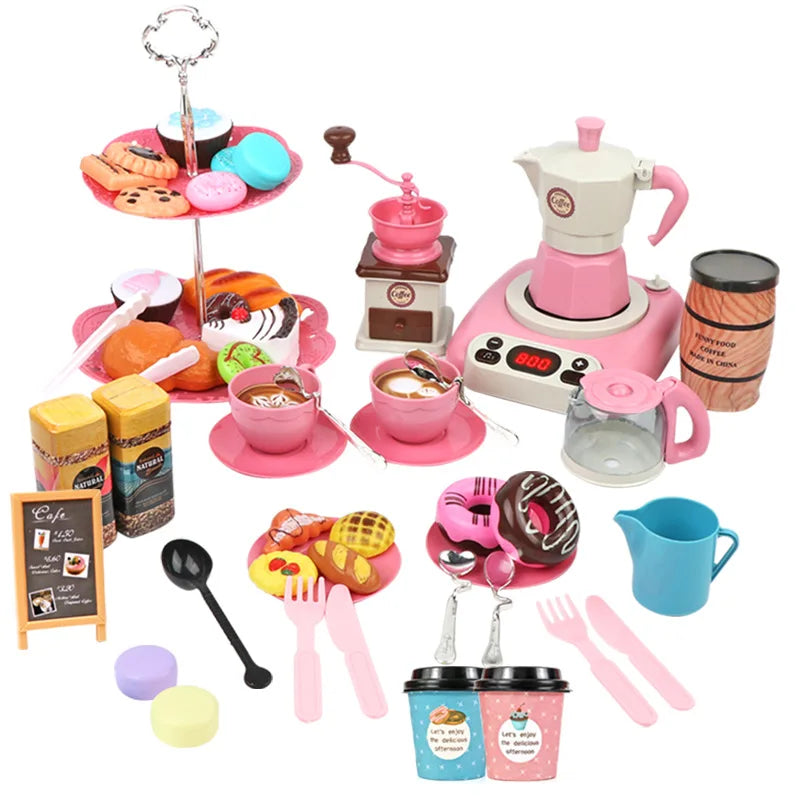 Simulation Coffee Machine Kids Toy Pretend Ice Cream Machine Kitchen Play House Game DIY Dessert Kitchen Set Toy Pretend to Play