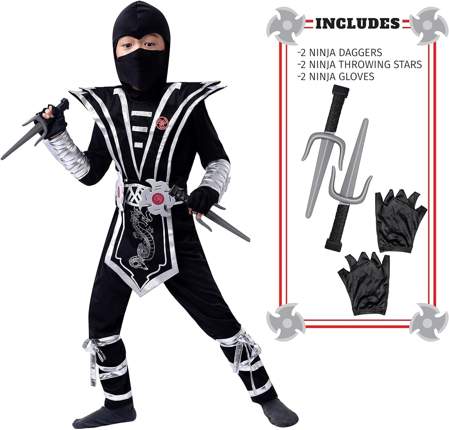 Halloween Ninja Costume for Kids, Boys Ninja Costume, Toddler Ninja Accessories Set for Dressup Party
