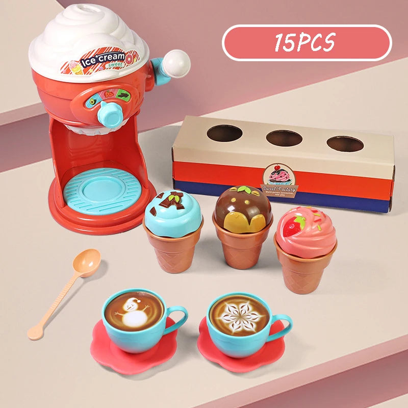Simulation Coffee Machine Kids Toy Pretend Ice Cream Machine Kitchen Play House Game DIY Dessert Kitchen Set Toy Pretend to Play