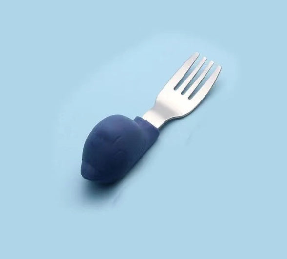 Baby Eating Training Fork Spoon Set Children Cartoon Silicone Short Spoon
