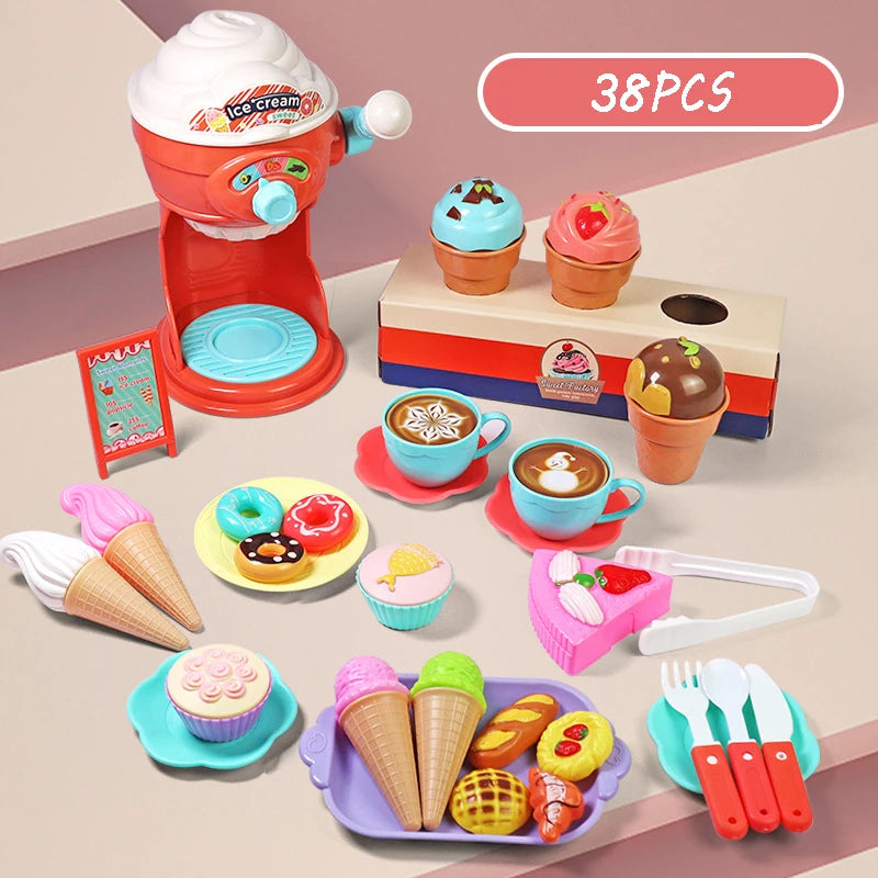 Simulation Coffee Machine Kids Toy Pretend Ice Cream Machine Kitchen Play House Game DIY Dessert Kitchen Set Toy Pretend to Play