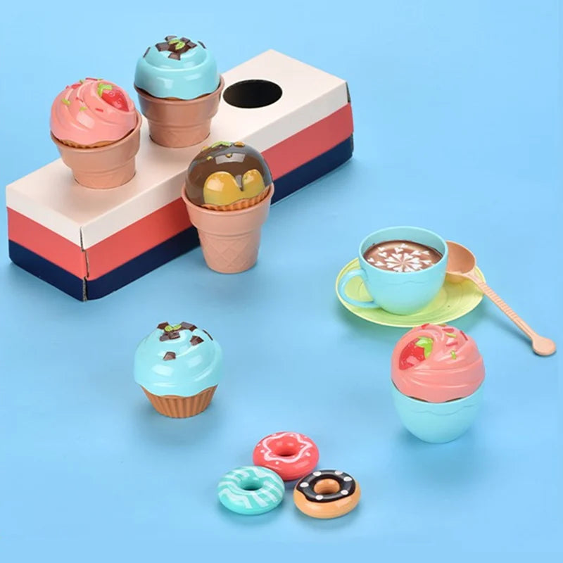 Simulation Coffee Machine Kids Toy Pretend Ice Cream Machine Kitchen Play House Game DIY Dessert Kitchen Set Toy Pretend to Play
