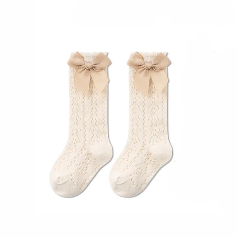 Baby Girls Princess Knitted Mesh Socks Summer Soft Toddler Girls Knee High Socks Cotton Infant Newborn Girls Long Tube Stockings