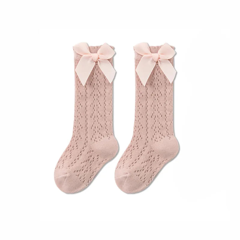 Baby Girls Princess Knitted Mesh Socks Summer Soft Toddler Girls Knee High Socks Cotton Infant Newborn Girls Long Tube Stockings
