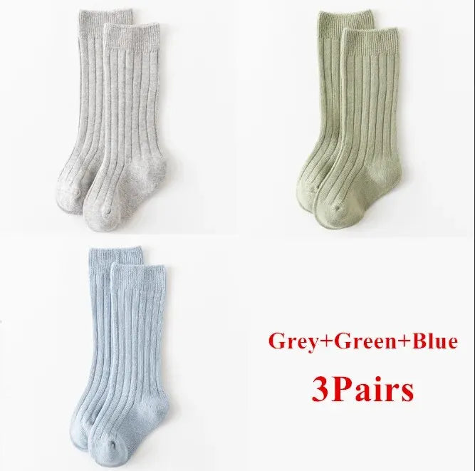 3Pairs/Lot Baby Knee High Socks Kids Girls Boys Soft Cotton Long Sock Cute Spanish Stripe Solid Children Socken For 0-8Years