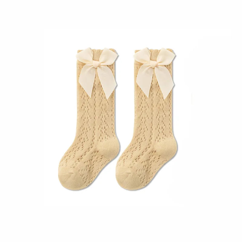 Baby Girls Princess Knitted Mesh Socks Summer Soft Toddler Girls Knee High Socks Cotton Infant Newborn Girls Long Tube Stockings