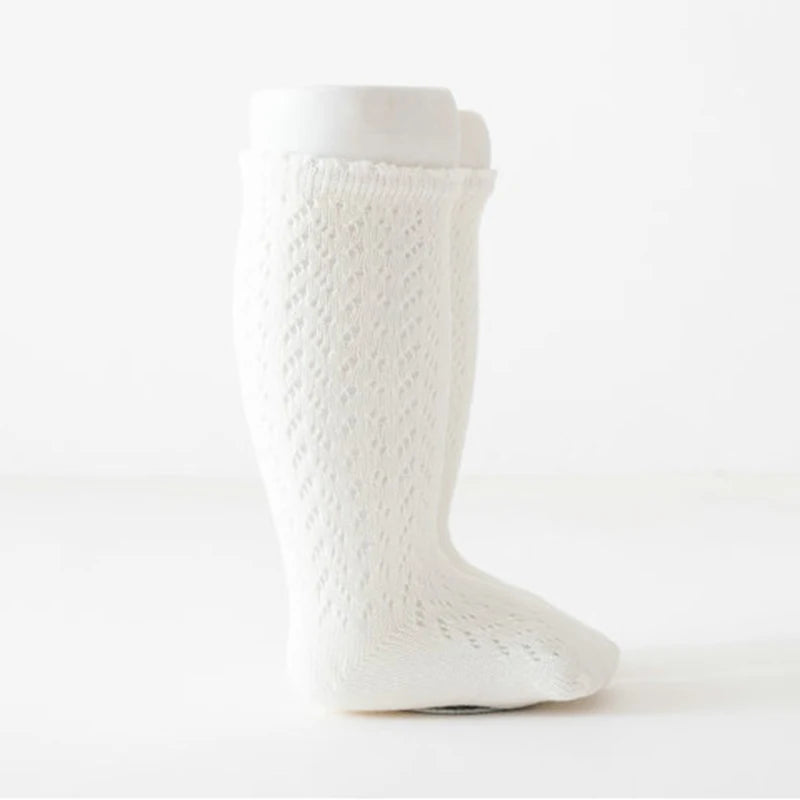 Baby Girls Princess Knitted Mesh Socks Summer Soft Toddler Girls Knee High Socks Cotton Infant Newborn Girls Long Tube Stockings