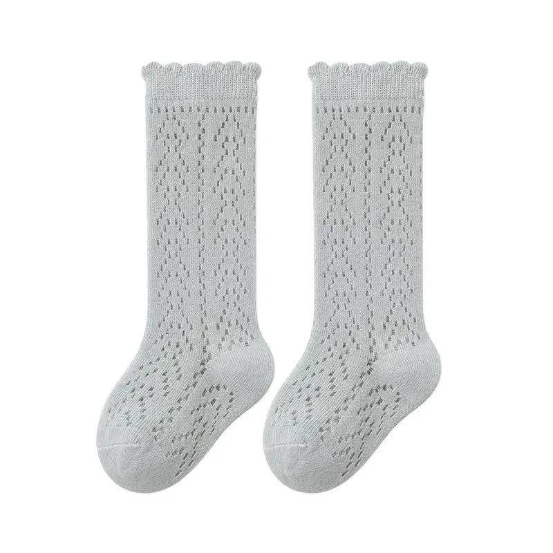 Baby Girls Princess Knitted Mesh Socks Summer Soft Toddler Girls Knee High Socks Cotton Infant Newborn Girls Long Tube Stockings