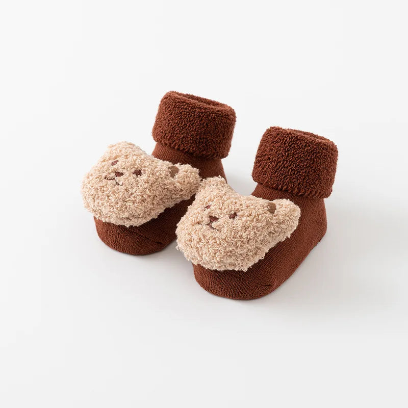 New Cute Cartoon Bear Baby Socks For Boys Girls Winter Soft Cotton Anti Slip Solid Newborn Toddler Sock Kids Thicken Socken