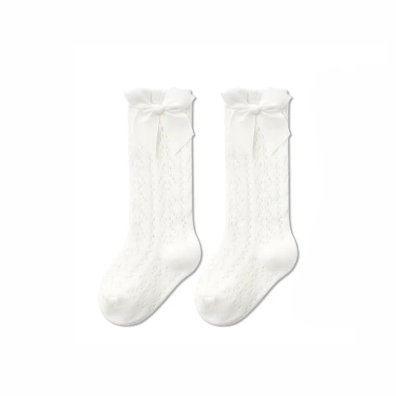 Baby Girls Princess Knitted Mesh Socks Summer Soft Toddler Girls Knee High Socks Cotton Infant Newborn Girls Long Tube Stockings