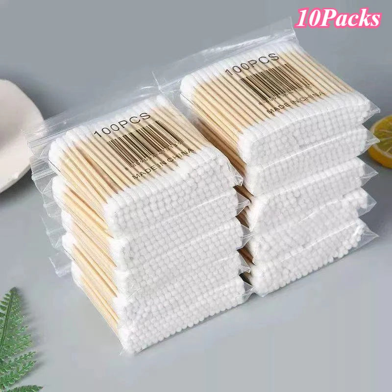 1-20Packs 100Pcs/Pack Wooden Sticks Baby Cotton Swabs Cleaning of Ears Tampons Health Beauty Cotton Swab Cleaning Cotton Buds