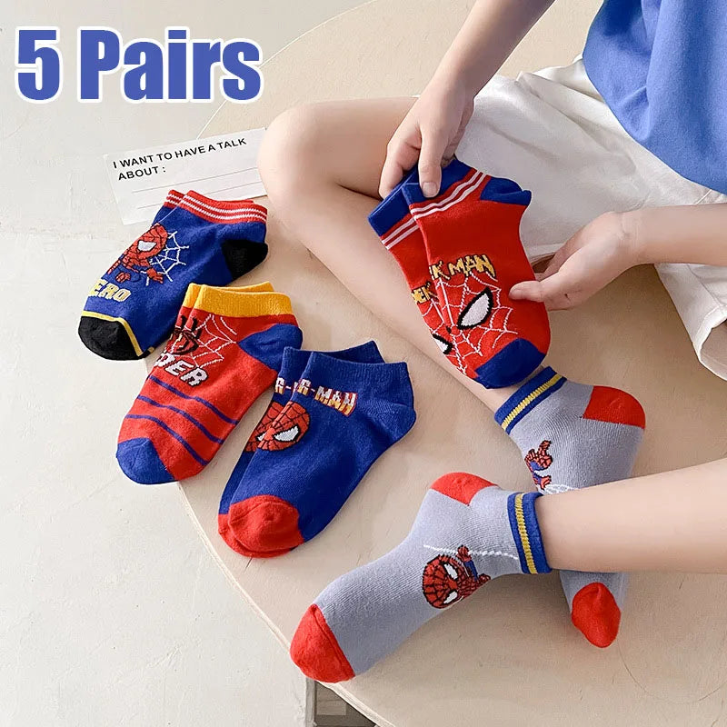 5 Pairs Spiderman Children Socks Anime Kids Boys Short Sock Kawaii Child Cartoon Baby Summer Spring Boat Socks Kids Gift 1-12Y