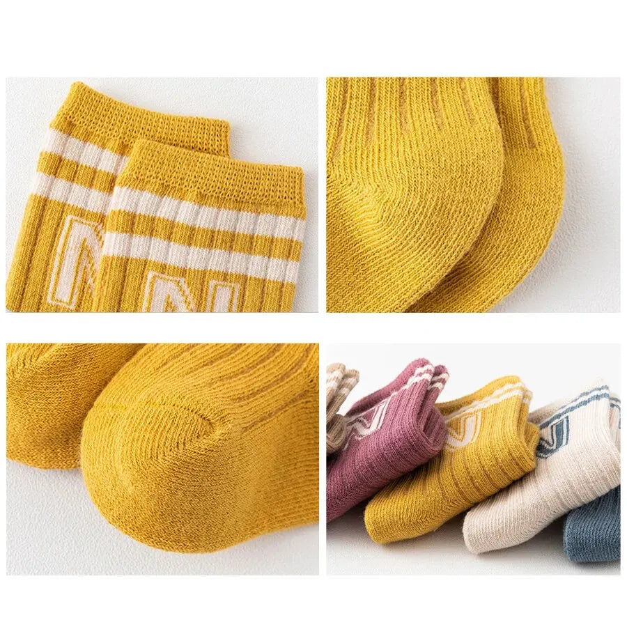 3 Pairs Baby Letter Socks Knit Soft Cotton Sock Kids Long Knee High Socks Infant Toddler Baby Boys Girls Cute Stripe Socks