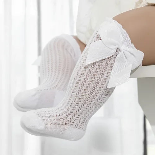 lawadka Baby Girl Socks Toddler Baby Bow Cotton Summer Mesh Baby Knee Socks Newborn Infant Non-slip Long Baby Boys Socks 0-2T