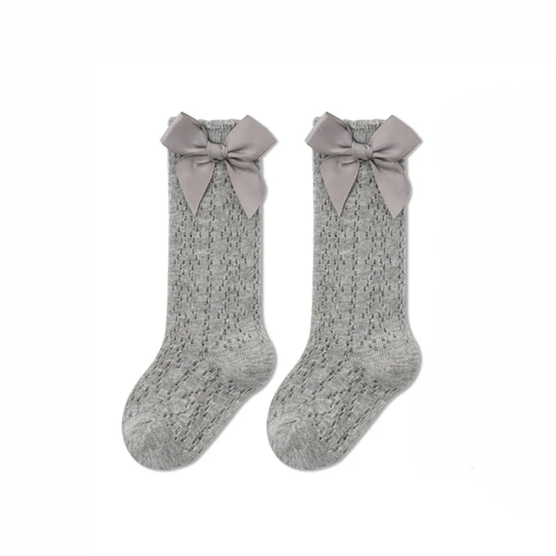 Baby Girls Princess Knitted Mesh Socks Summer Soft Toddler Girls Knee High Socks Cotton Infant Newborn Girls Long Tube Stockings