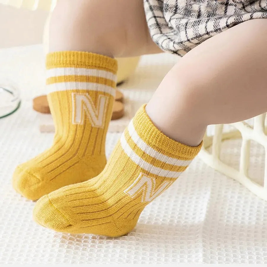 3 Pairs Baby Letter Socks Knit Soft Cotton Sock Kids Long Knee High Socks Infant Toddler Baby Boys Girls Cute Stripe Socks
