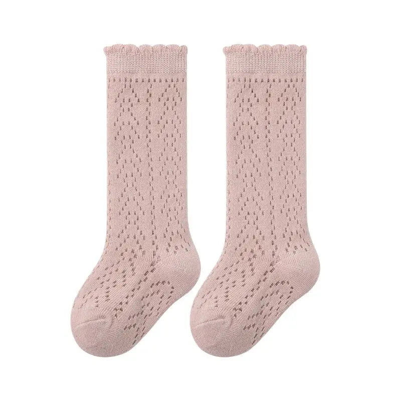 Baby Girls Princess Knitted Mesh Socks Summer Soft Toddler Girls Knee High Socks Cotton Infant Newborn Girls Long Tube Stockings