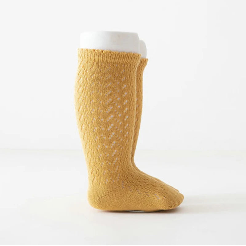 Baby Girls Princess Knitted Mesh Socks Summer Soft Toddler Girls Knee High Socks Cotton Infant Newborn Girls Long Tube Stockings